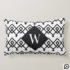 Black & White Trendy Geometric Pattern Monogram Lumbar Pillow