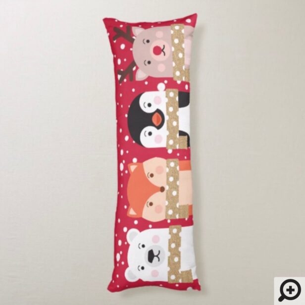 Let It Snow | Reindeer, Polar Bear, Penguin & Fox Body Pillow
