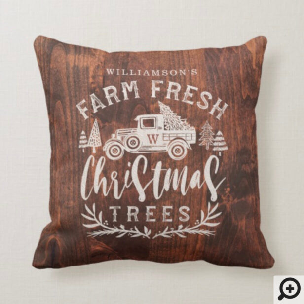 Rustic Farm Fresh Vintage Truck Christmas Tree Throw Pillow