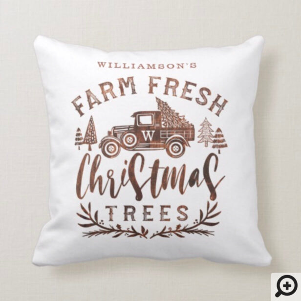 Farm Fresh Vintage Truck Christmas Tree Delivery Throw Pillow