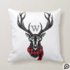 Cozy & Warm | Red Buffalo Plaid Deer Head Monogram Throw Pillow