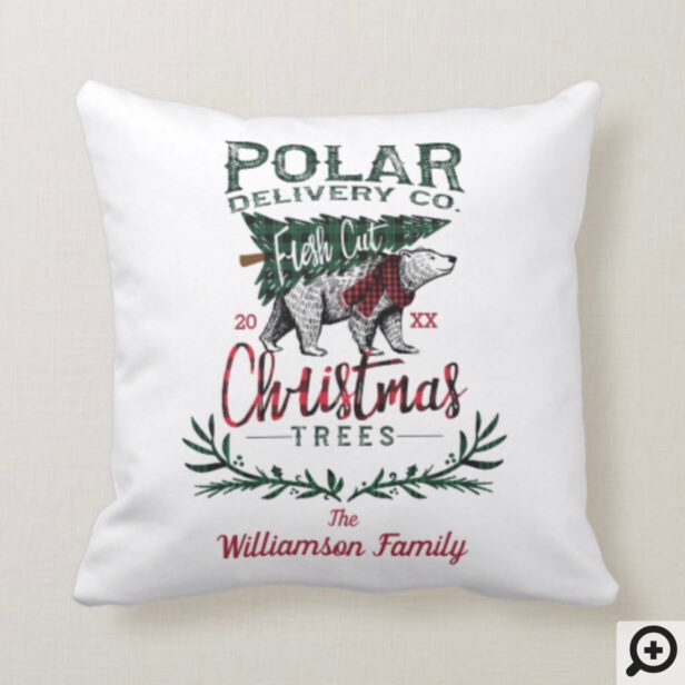 Polar Delivery Co Fresh Cut Christmas Trees Plaid Throw Pillow