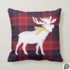 Festive Moose White, gold & Blue plaid Christmas Throw Pillow