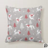 Red White Foxes, Trees, and Snow Christmas Pattern Throw Pillow