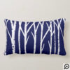 Navy Blue & White Birch Tree Forest Christmas Lumbar Pillow