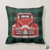 Vintage Red Truck Green Plaid Christmas Monogram Throw Pillow