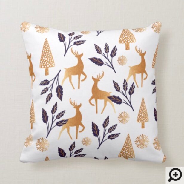 Elegant Reindeer, Snowflake & Christmas Pattern Throw Pillow