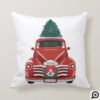 Front View Vintage Red Truck Christmas Tree Throw Pillow