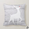 Rustic Cozy Grey Wood Rudolf Reindeer Christmas Throw Pillow