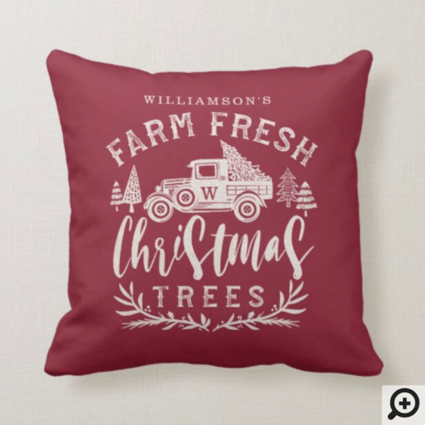 Farm Fresh Vintage Truck Christmas Tree Delivery Throw Pillow
