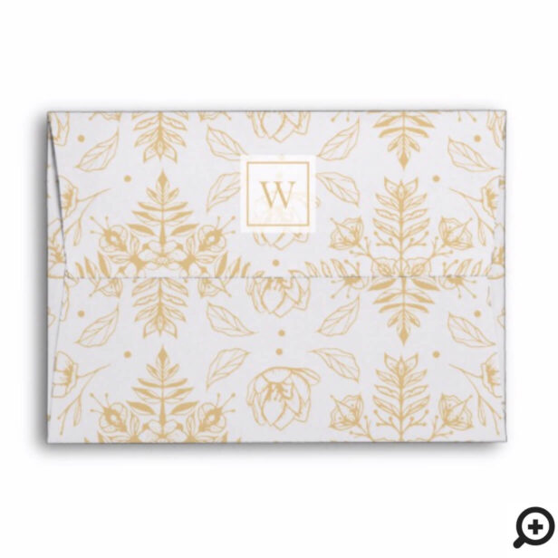 Elegant Vintage Winter Foliage Snowflake Monogram Envelope