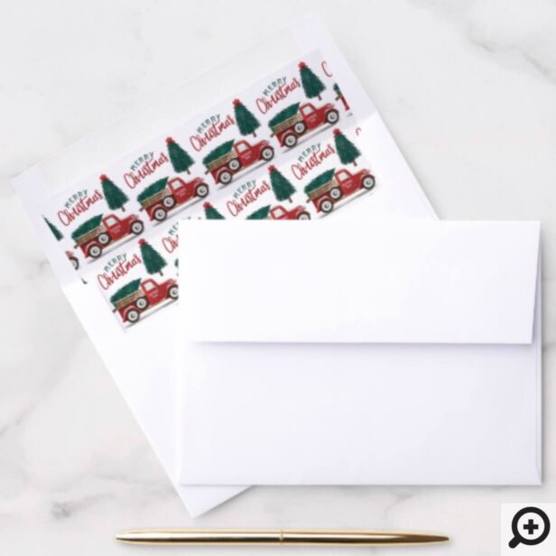 Merry Christmas Vintage Red Truck Tree Delivery Envelope Liner