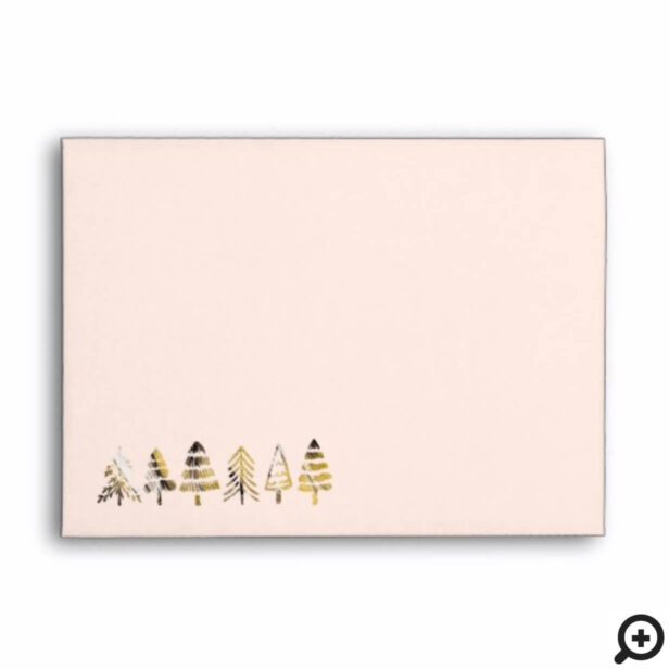 Holiday Family Blush & Gold Metallic Pine Trees Envelope