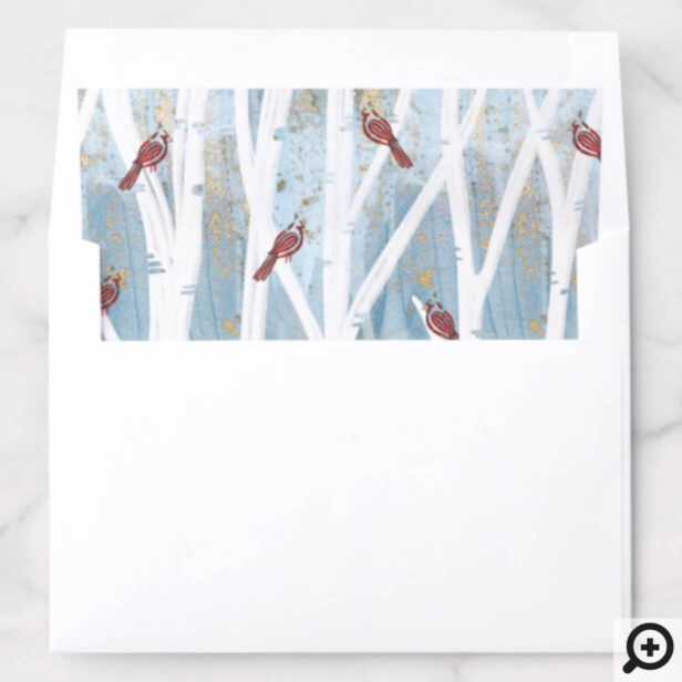 Winter Forest Birch Trees & Red Cardinal Birds Envelope Liner
