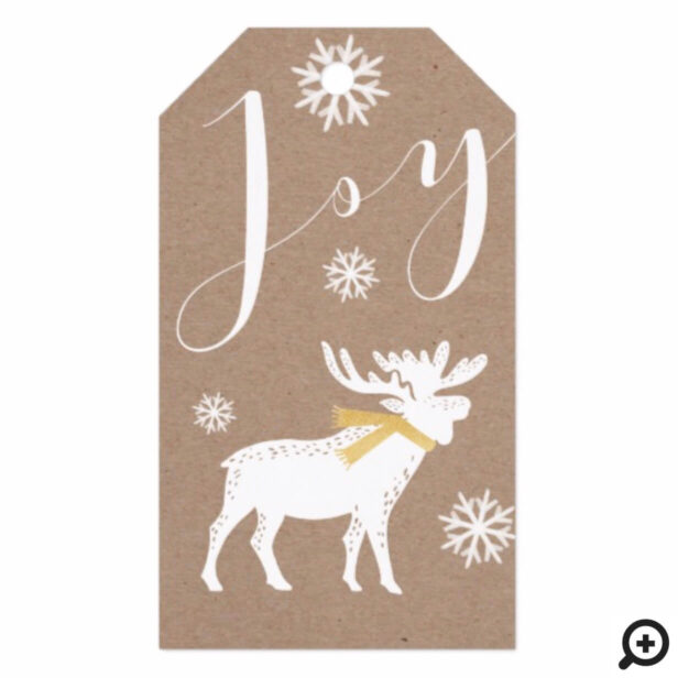 Joy" Modern Rustic Snowflake & Moose Christmas Gift Tags