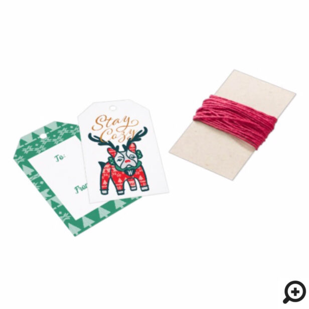 Stay Cozy | French Bulldog Reindeer Christmas Gift Tags