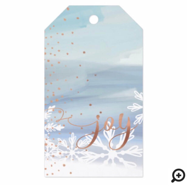 Joy | Dusty Grey Watercolor Ombre Wash Snowflakes Gift Tags