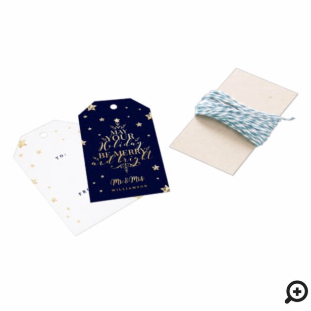 Starry Night Typographic Christmas Tree Mr & Mrs Gift Tags