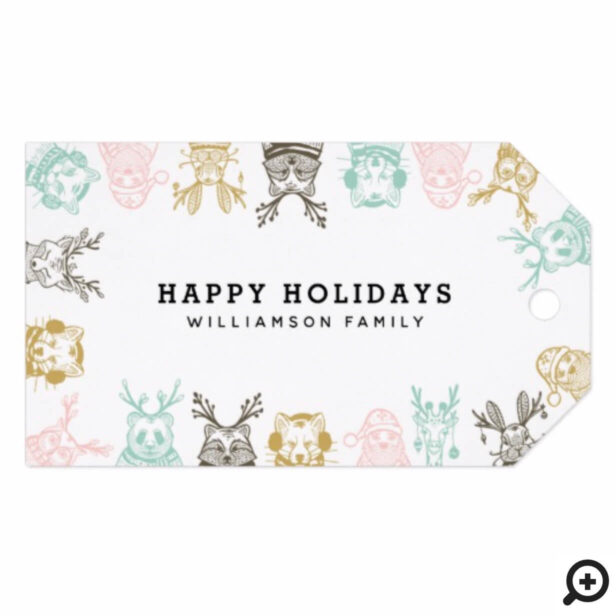 Modern Etched Style Woodland Animals Christmas Gift Tags