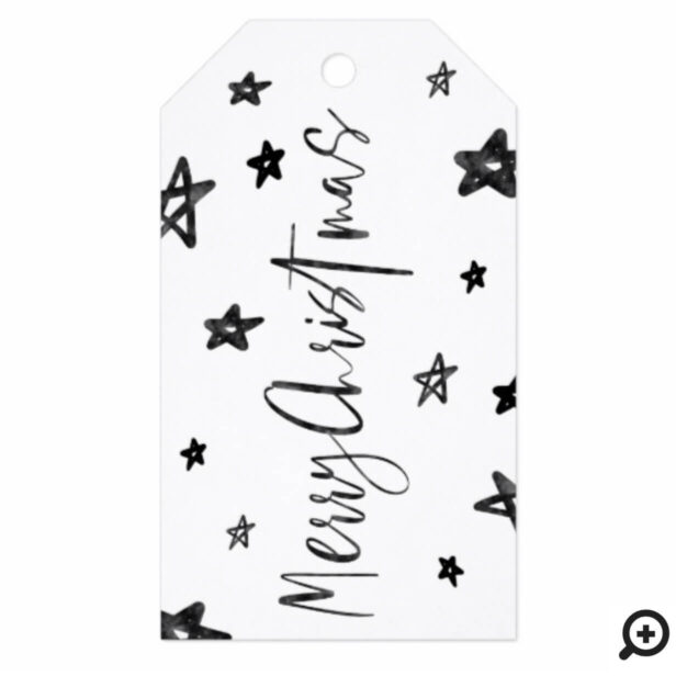 Merry Christmas Bold Black & White Stripe & Stars Gift Tags