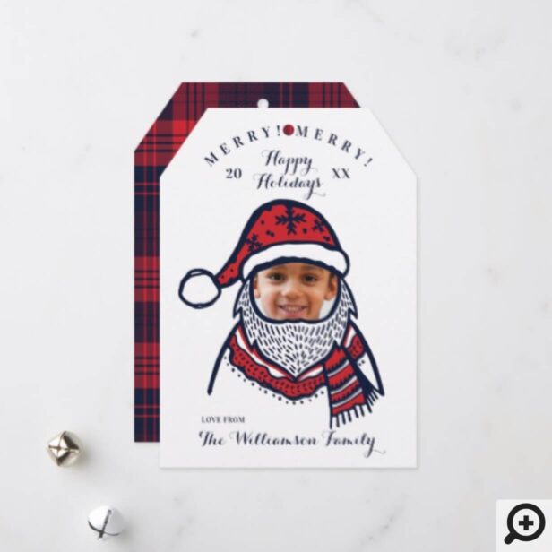 Fun, Festive Red Plaid Santa Claus Character Photo Holiday Card
