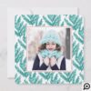 Elegant Winter Teal & Red Watercolor Foliage Photo Holiday Card