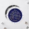 Elegant Navy Greetings Typography Ornament Photo Holiday Card