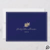 Elegant Navy & Gold Holiday Pine Needles Photo Christmas Card