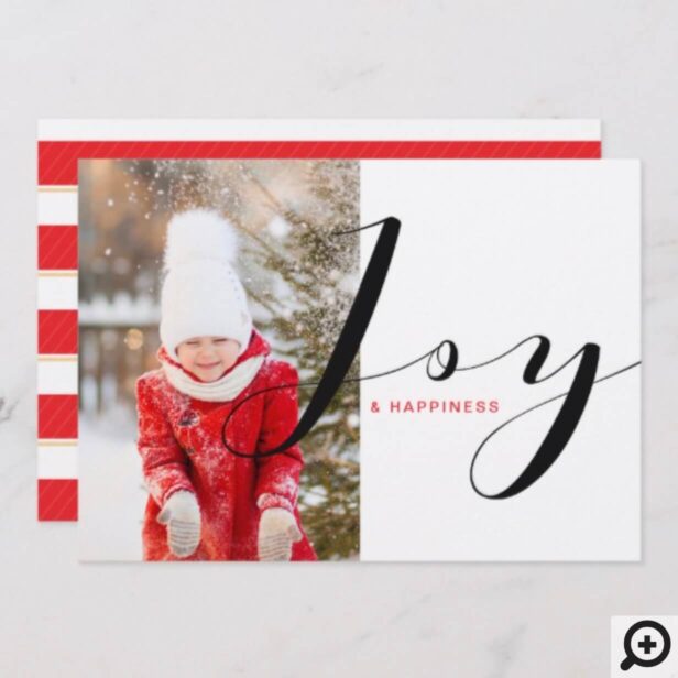 Red Modern, Elegant, Minimalistic Joy & Happiness Holiday Card