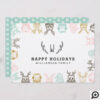 Modern Etched Style Woodland Animals Christmas Holiday Card