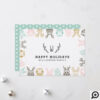 Modern Etched Style Woodland Animals Christmas Holiday Card