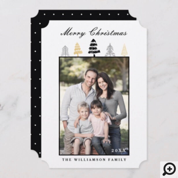 Gold, Black, Silver Pine Tree Christmas Photo Card