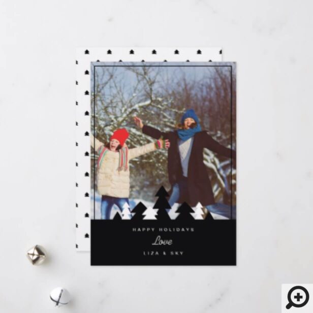 Black & White Pine Tree Forest Holiday Photo Card