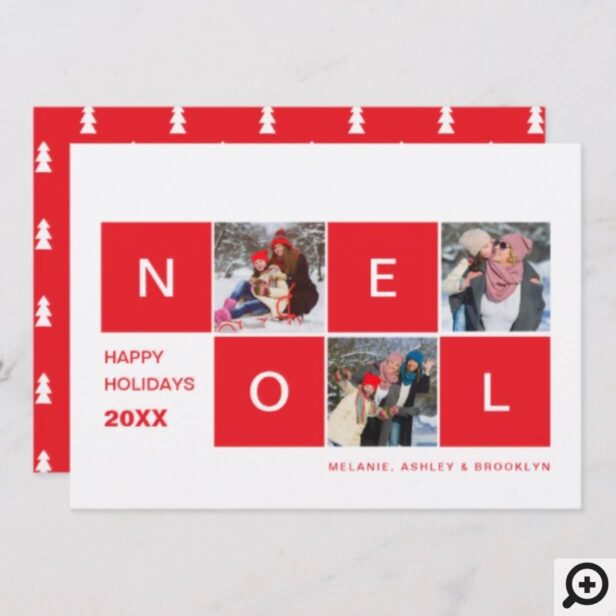 Noel Modern Red Multiple Photo Holiday Photo Card