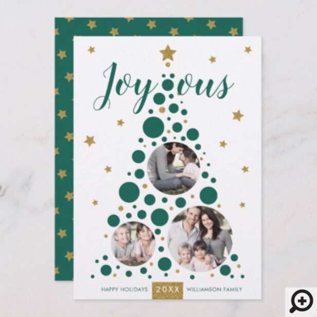 Joyous Green & Gold Pine Tree | Holiday Photo Card