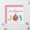 Love & Joy Modern Ornament Red White Stripe Photo Holiday Card