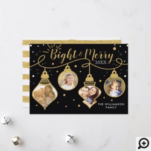 Black & Gold Ornaments | Merry Holiday Photo Card