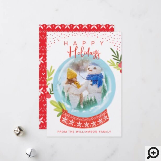 Happy Holiday Festive Winter Snow Globe Photo Card