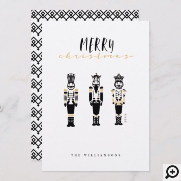 Black & White Trendy Abstract Nutcracker Christmas Holiday Card