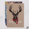 Cozy & Warm | Red Buffalo Plaid Reindeer Monogram Holiday Card