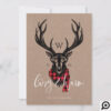 Cozy & Warm | Red Buffalo Plaid Reindeer Monogram Holiday Card