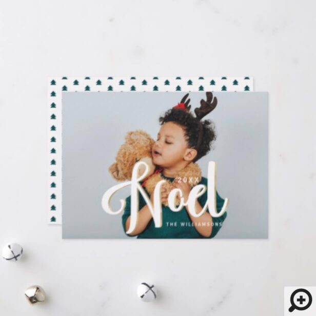 Noel | Minimalistic Green Christmas Tree Photo Holiday Card