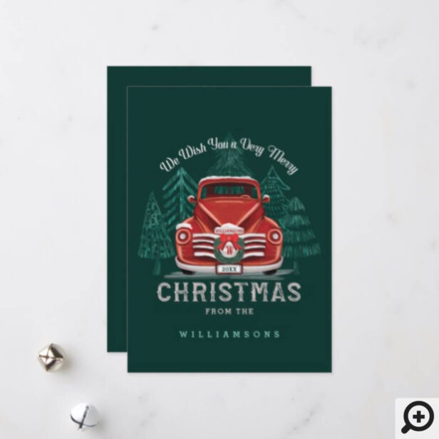 Merry Christmas Vintage Red Tuck Christmas Tree Holiday Card