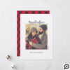 Stylish Red & Black Plaid Minimal Christmas Photo Holiday Card