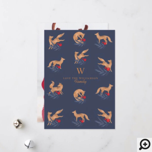 Winter Forest Foxes & Festive Foliage Monogram Holiday Card