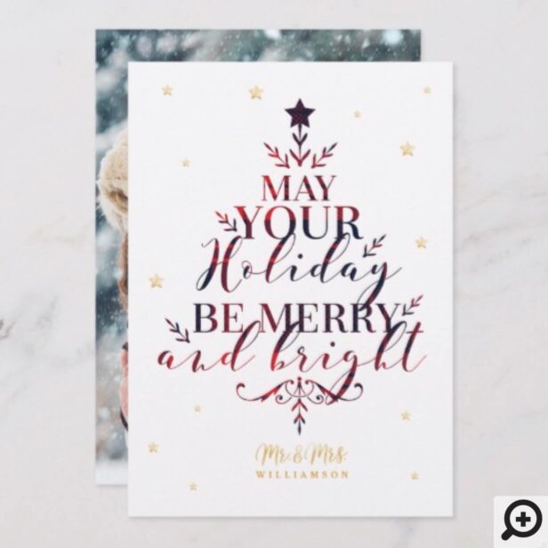 Elegant Plaid Christmas Tree Typographic Photo Holiday Card
