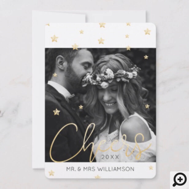 Mr & Mrs Newlyweds | Magical Black & Gold Stars Holiday Card