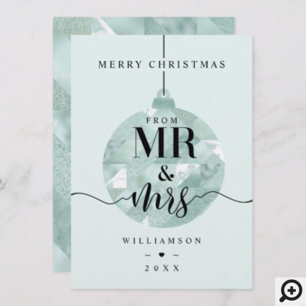 Mr & Mrs | Elegant Shimmering Mint Ornament Photo Holiday Card