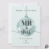 Mr & Mrs | Elegant Shimmering Mint Ornament Photo Holiday Card