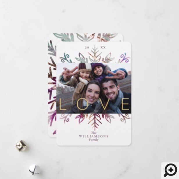 Elegant Ornate Purple, Gold & Teal Snowflake Photo Holiday Card